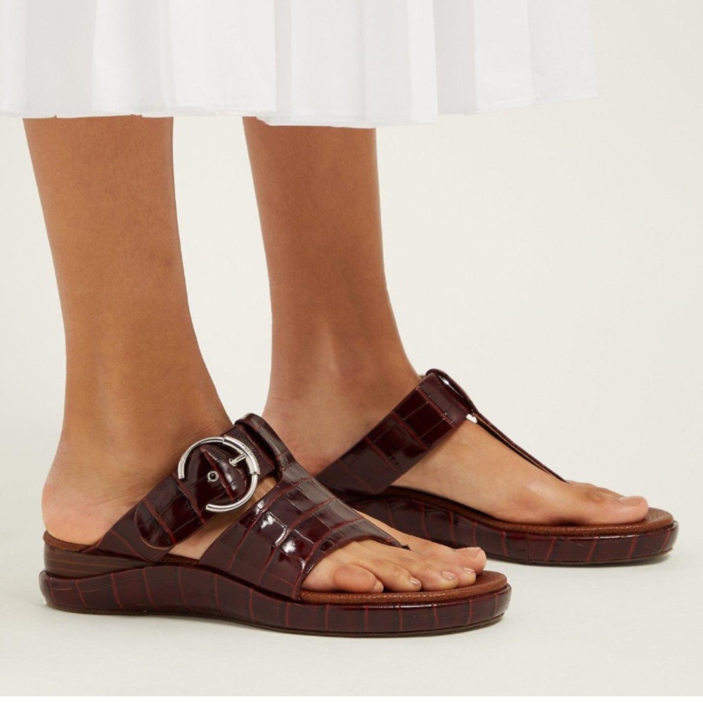 CHLOE Croc Embossed Sandal, in burgundy. size 38